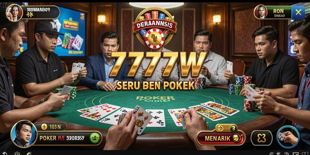 Tampilan gameplay Poker yang menarik dan interaktif di 7777W.