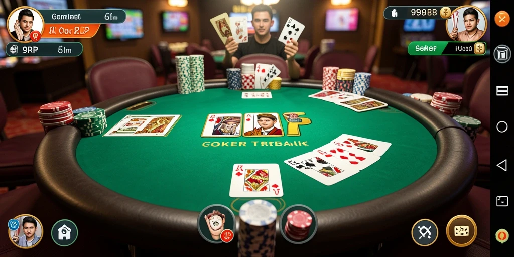 Tangkapan layar 99RP menunjukkan pemain yang bersaing di meja poker.