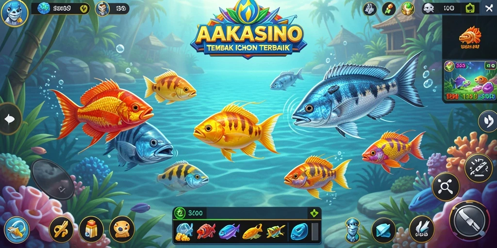 Tampilan gameplay AAKASINO dengan keasyikan menangkap ikan.