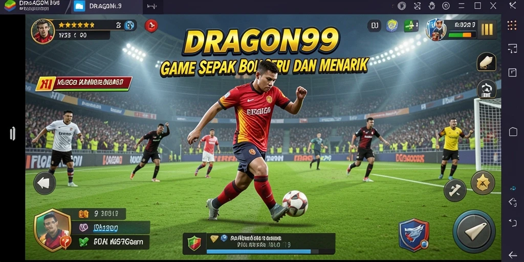 Tampilan gameplay seru dalam DRAGON99 dengan aksi sepak bola nyata.