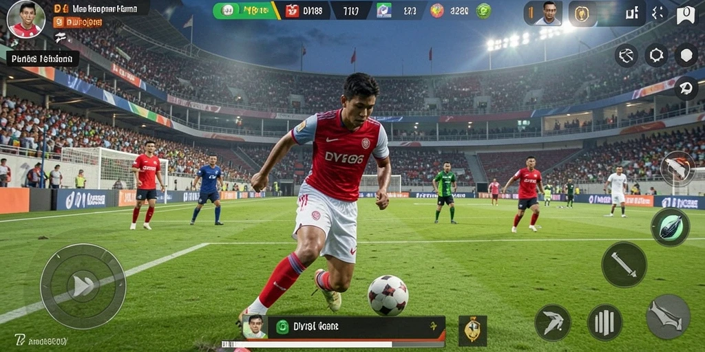 Screenshot gameplay DV188 menampilkan aksi olahraga yang penuh semangat.