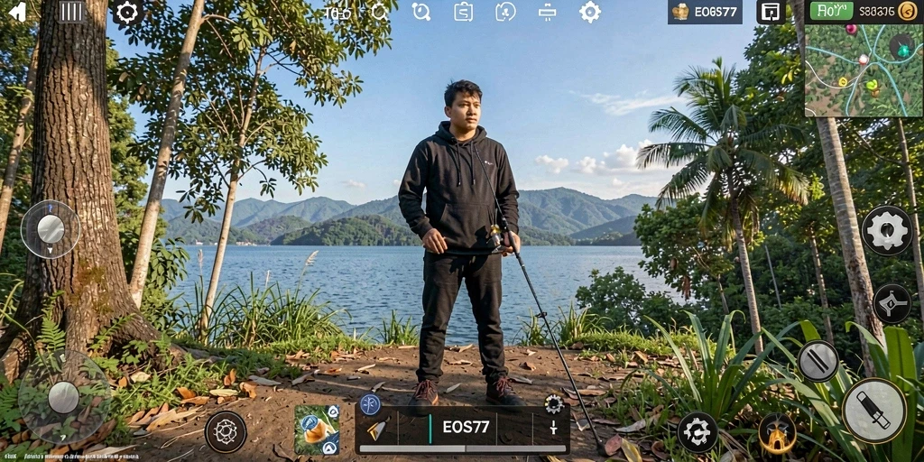 Screenshot gameplay EOS77 yang menunjukkan kehidupan virtual yang mendalam.