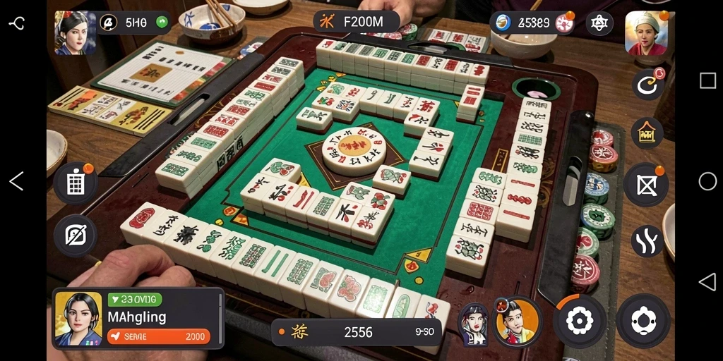 Tampilan gameplay F200M yang seru dengan ubin Mahjong berwarna-warni.