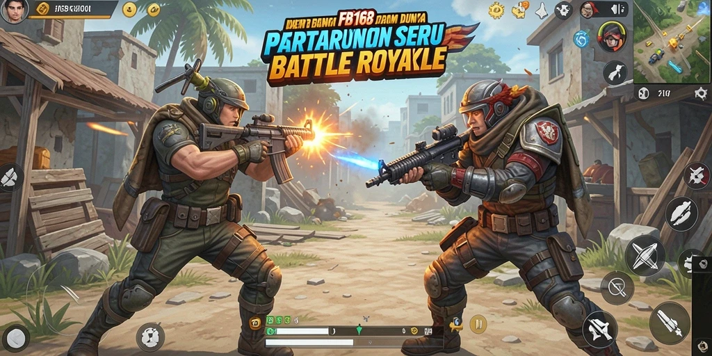 Tangkapan layar utama FB168 menampilkan aksi intens dalam game Battle Royale.