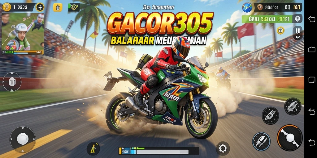 Gameplay GACOR305 menampilkan balapan motor yang mendebarkan.