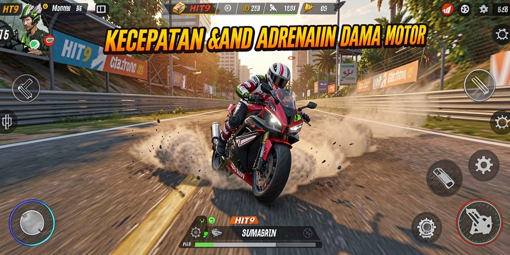 Tampilan gameplay balapan motor yang mendebarkan dan penuh aksi.