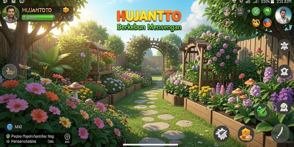 Tangkapan layar permainan HUJANTOTO dengan kebun yang subur.