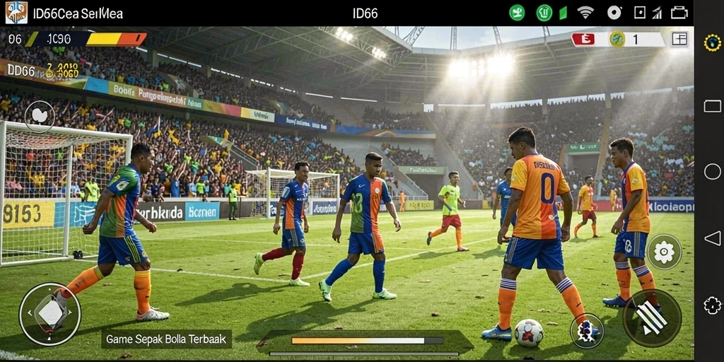 Screenshot ID66 menunjukkan gameplay sepak bola yang mendebarkan.