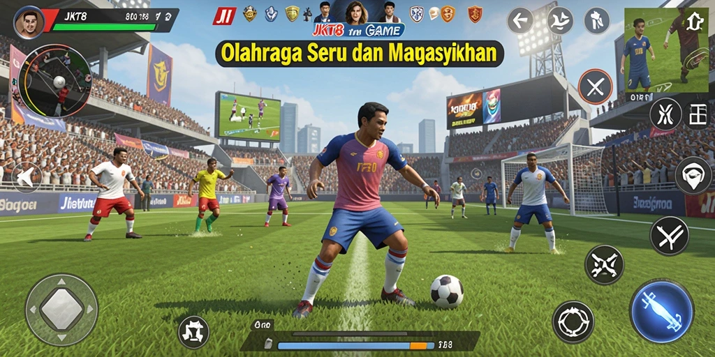 Screenshot gameplay JKT8 yang menampilkan aksi olahraga seru.