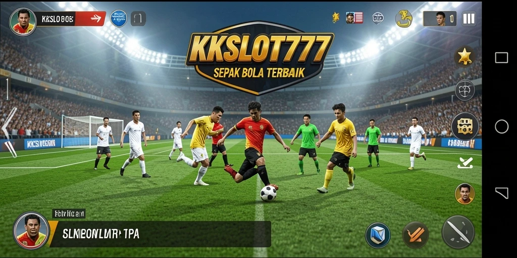 Tampilan gameplay KKSLOT777 dengan aksi-aksi menarik di lapangan sepak bola.