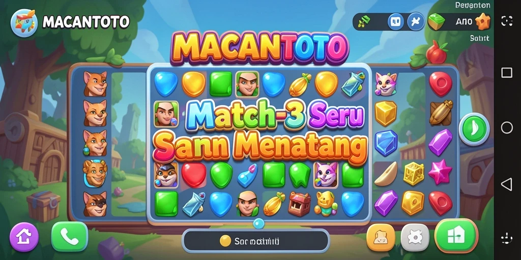 Screenshot utama menampilkan gameplay seru di MACANTOTO dengan kombinasi warna-warni.