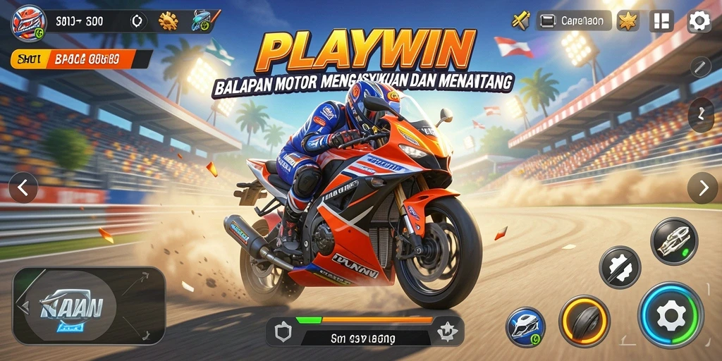Tampilan menarik gameplay balapan motor di PLAYWIN.
