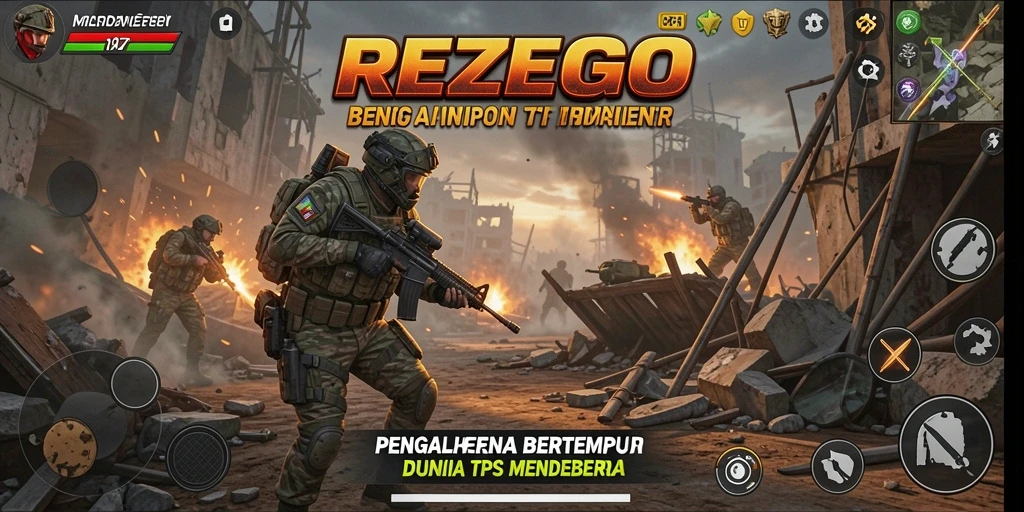 Tampilan gameplay REZEGO yang seru dan menegangkan dalam pertempuran TPS.