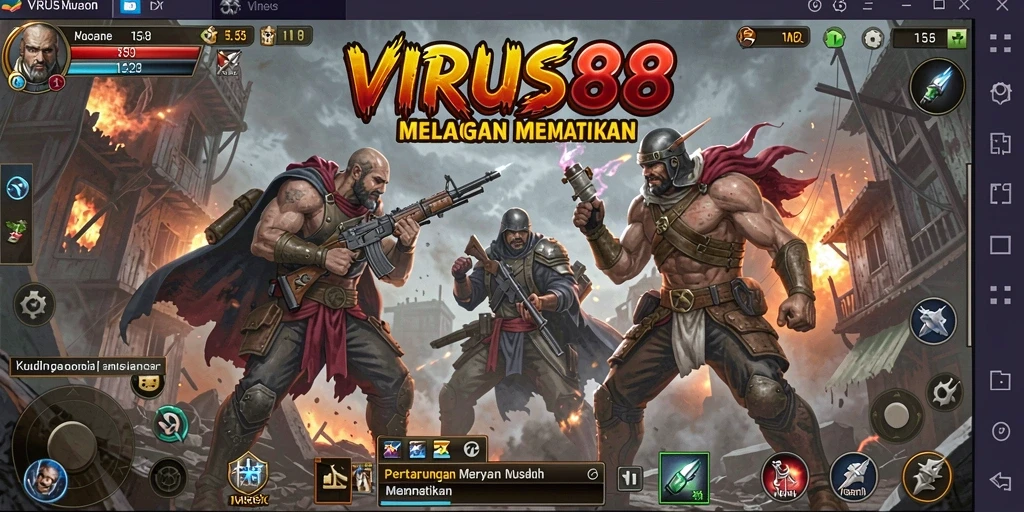 Tangkapan layar gameplay VIRUS88 dengan aksi menegangkan melawan virus jahat.