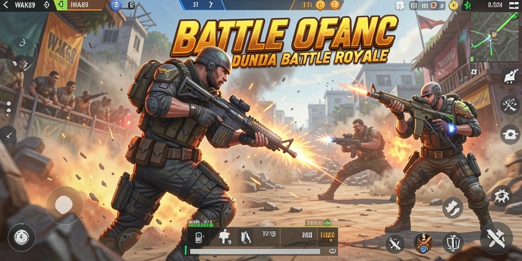 Screenshot tampilan gameplay WAK89 di arena Battle Royale.